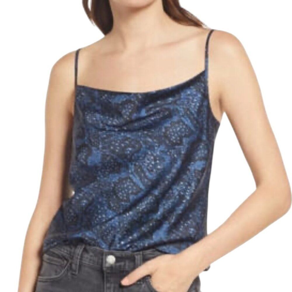 All Saints Cami Hadley Tamora Blue Snakeskin Print Draped Neck Sz US 8